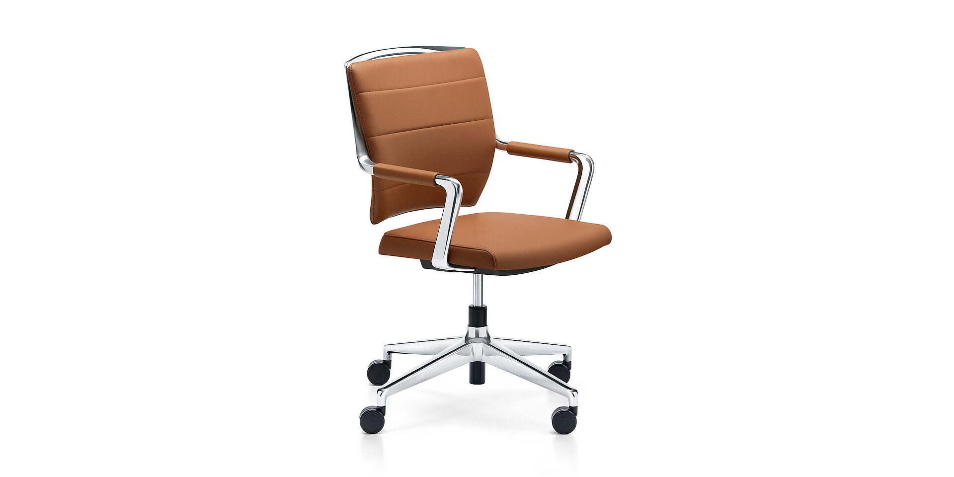 crossline prime Sedus Crossline Prime office chair with brown leather seat and backrest, chrome armrests and base with casters